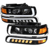1999-2002 Chevrolet Silverado / 2000-2006 Tahoe / Suburban LED Projector DRL Headlights w/ Bumper Lights (Jet Black Housing/Clear Lens)