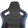 Fully Reclinable Black & Blue PVC Leather White Stitch Bucket Racing Seat w/ Sliders - Passenger Side Only