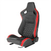 Fully Reclinable Black & Red PVC Leather White Stitch Bucket Racing Seat w/ Sliders - Driver Side Only