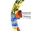 350mm Yellow Skull Graffiti Style 2" Deep Dish Aluminum 3-Spoke Wooden Steering Wheel