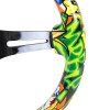 350mm Yellow Skull Graffiti Style 2" Deep Dish Aluminum 3-Spoke Wooden Steering Wheel