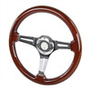 340mm Chrome 3-Spoke 1.75" Deep Dish Classic Wooden Steering Wheel