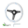 350mm White & Blue 2" Deep Dish Aluminum 3-Spoke Wooden Steering Wheel (Black)