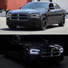 2011-2014 Dodge Charger HID Projector Headlights w/ LED DRL Light Strip Sequential Turn Signal and Side Marker  (Black Housing / Clear Lens)
