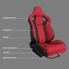 Universal Fully Reclinable Black Red Suede Bucket Racing Seat w/ Sliders - Passenger Side Only