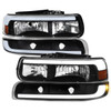 1999-2002 Chevrolet Silverado / 2000-2006 Tahoe / Suburban LED Bar Factory Style Headlights w/ Bumper Light Assembly (Matte Black Housing / Clear Lens)