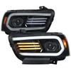 2011-2014 Dodge Charger HID Projector Headlights w/ LED DRL Light Strip Sequential Turn Signal and Side Marker  (Black Housing / Clear Lens)