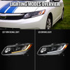 2012-2013 Honda Civic Coupe / 2012-2015 Civic Sedan Switchback LED Bar Projector Headlights (Matte Black Housing / Clear Lens)