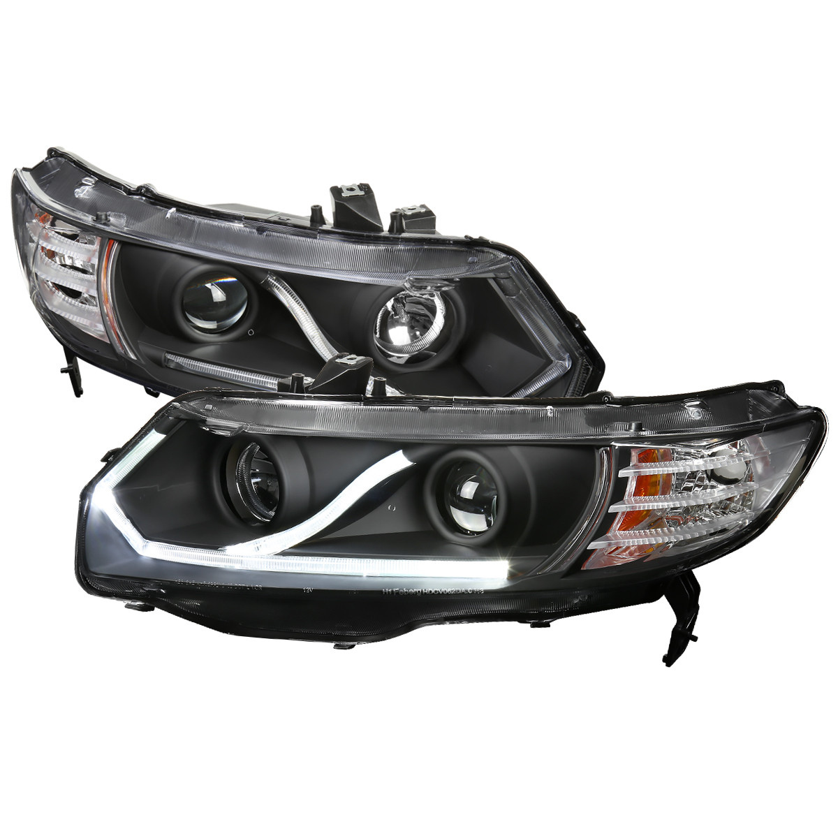 Spec-D Tuning Black LED Halo Projector Headlights + Hood Grille For 2006-2008 Civic Coupe