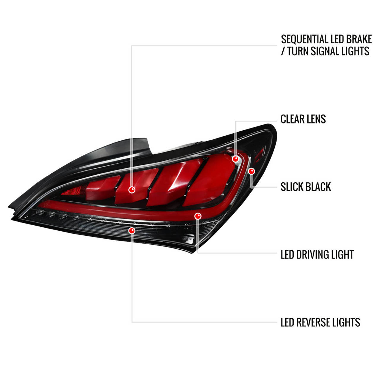 20102016 Hyundai Genesis Coupe Red Bar Sequential LED Tail Lights (Jet