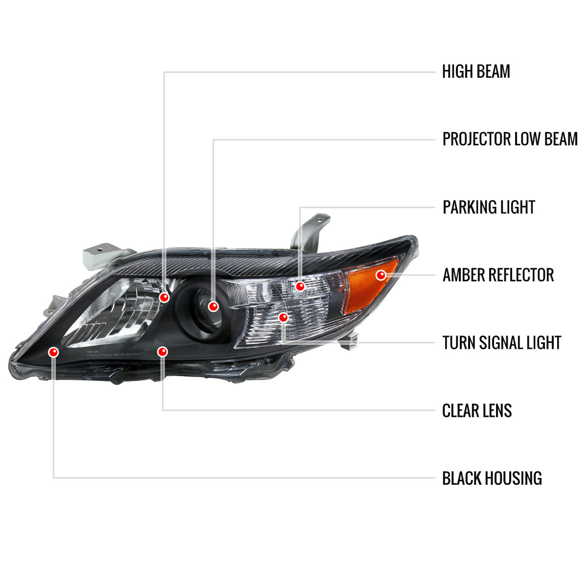 ANZO Fits:2010-2011 Toyota Camry Projector Headlights w/ Halo Black (CCFL) 84695