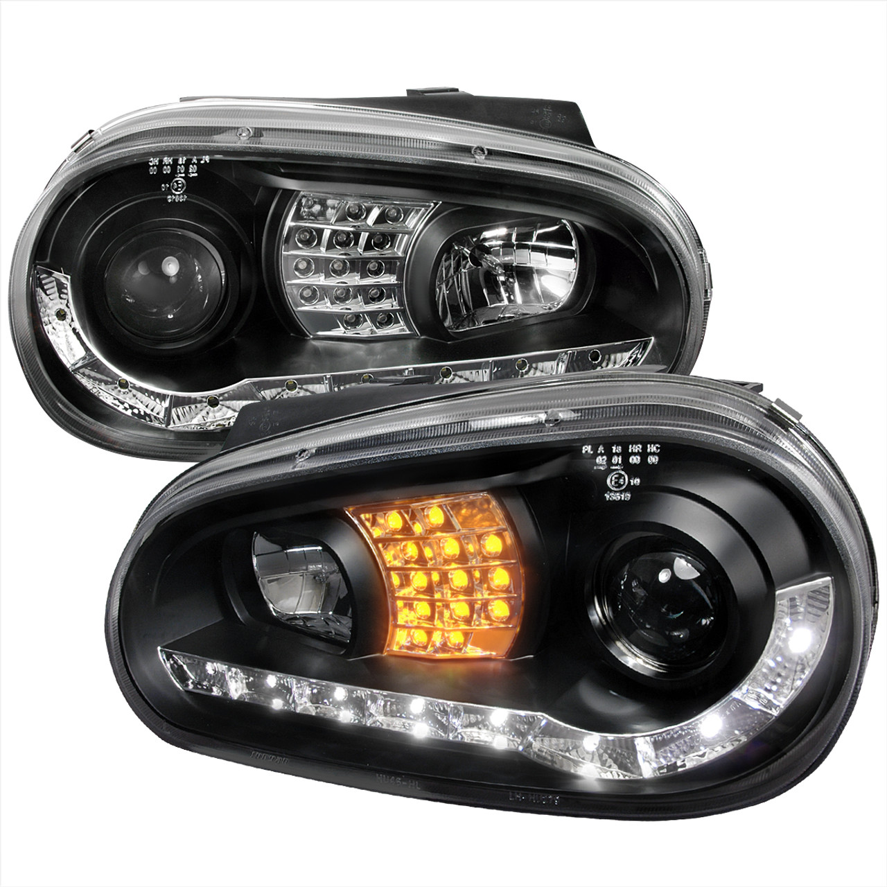 1999-2006 Volkswagen Golf Mk4 GTI/R32 Cabrio Projector Headlights w/ R8  Style LED Light Strip & LED Turn Signal Lights (Matte Black Housing/Clear  Lens) - Spec-D Tuning