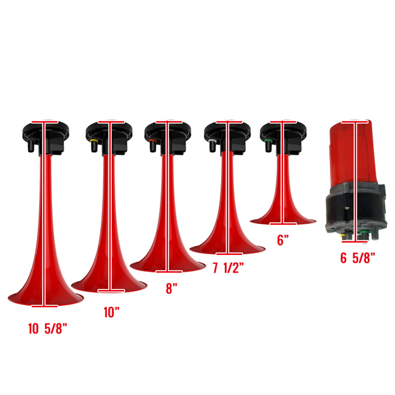 Dixie Red Air Horn Trumpets x5 w/ Compressor Kit - Spec-D Tuning