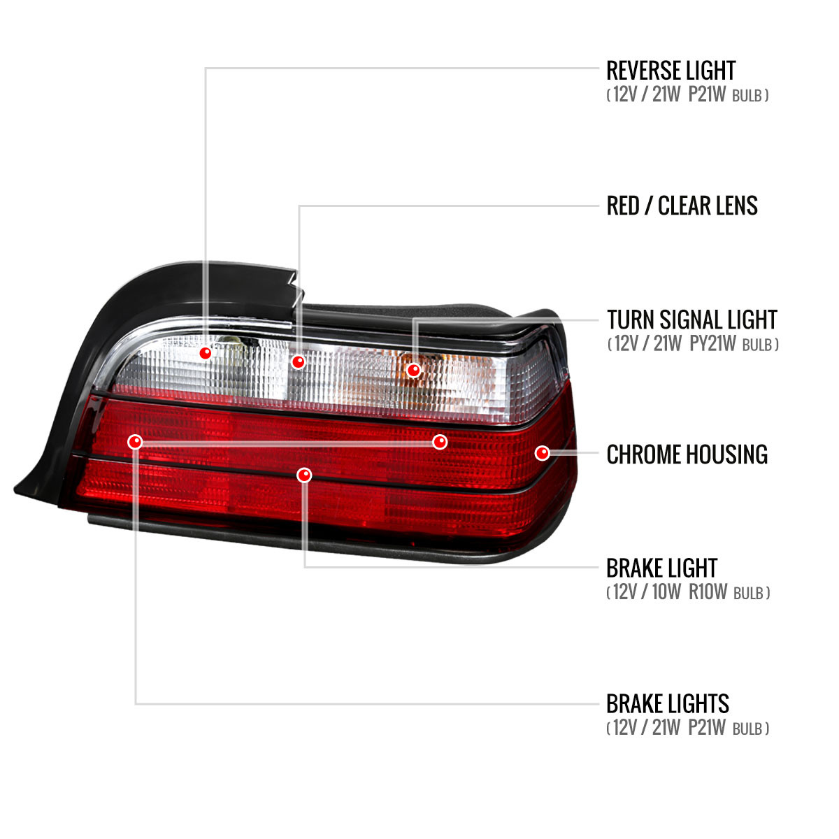 アリー☺︎　38 1992-1998 BMW E36 3 Series Coupe/Convertible Tail Lights (Chrome