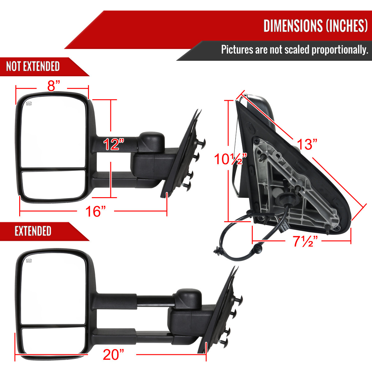 2009 Gmc Sierra 1500 Tow Mirrors Pair Of Power Heated Towing Mirrors For 2014-2018 Silverado/Sierra 1500 - Black Manual Fold 2013 Chevy Silverado 1500 Tow Mirrors - Foto 13