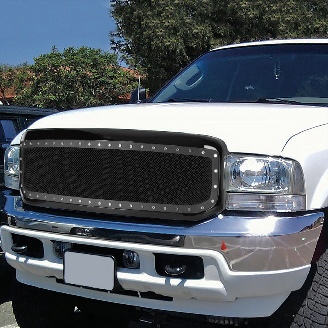 1999-2004 Ford F-250/F-350/Excursion Black ABS Rivet Style Grille