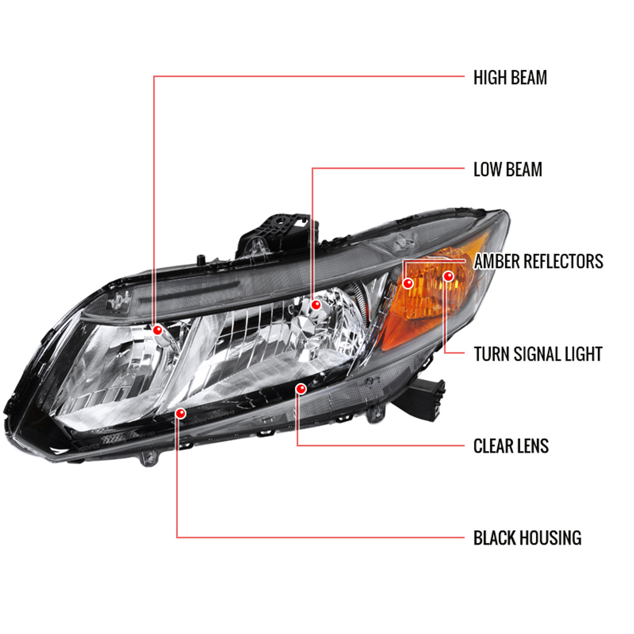 2012-2013 Honda Civic Coupe/ 2012-2015 Civic Sedan Clear Lens