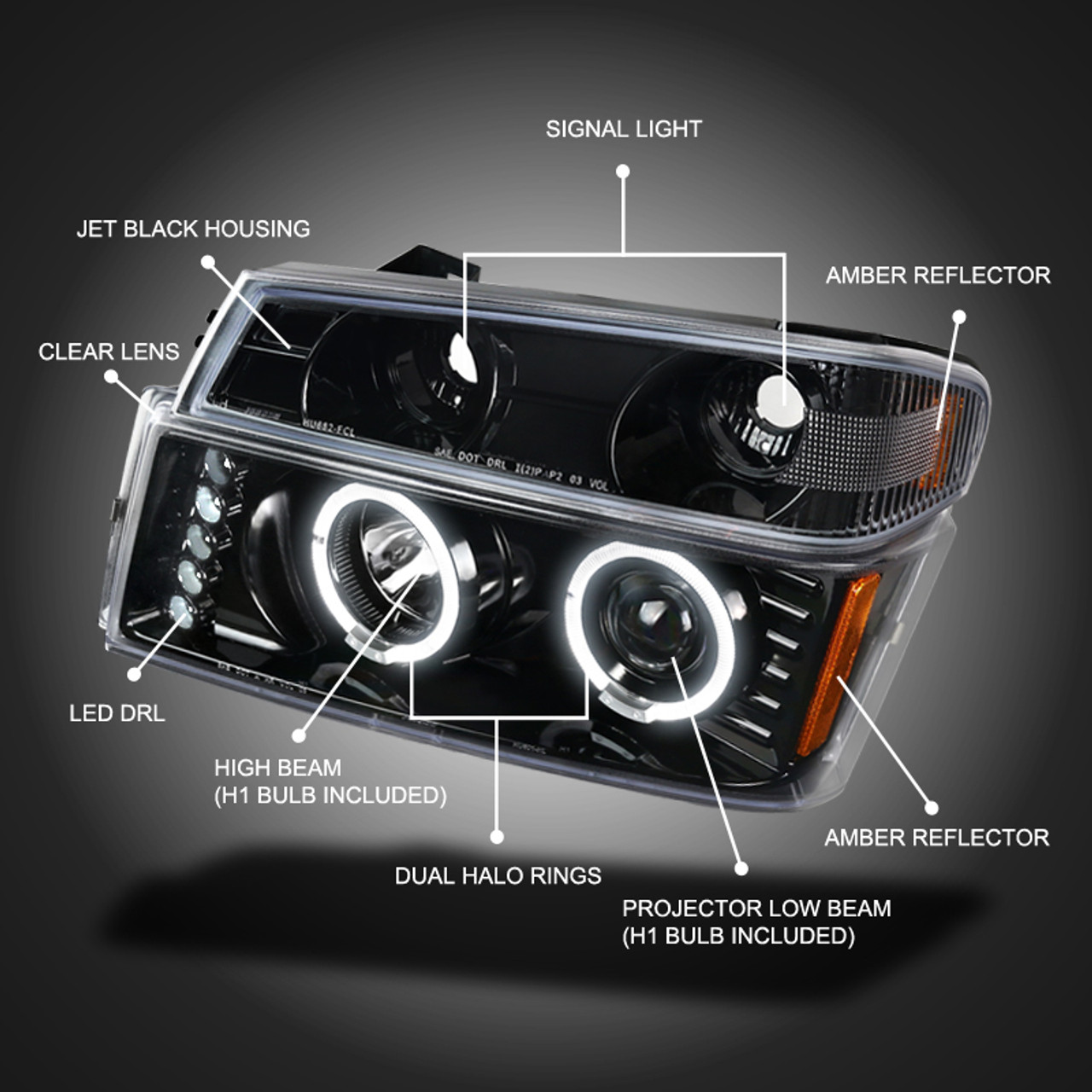 2004-2012 Chevrolet Colorado GMC Canyon Dual Halo Projector