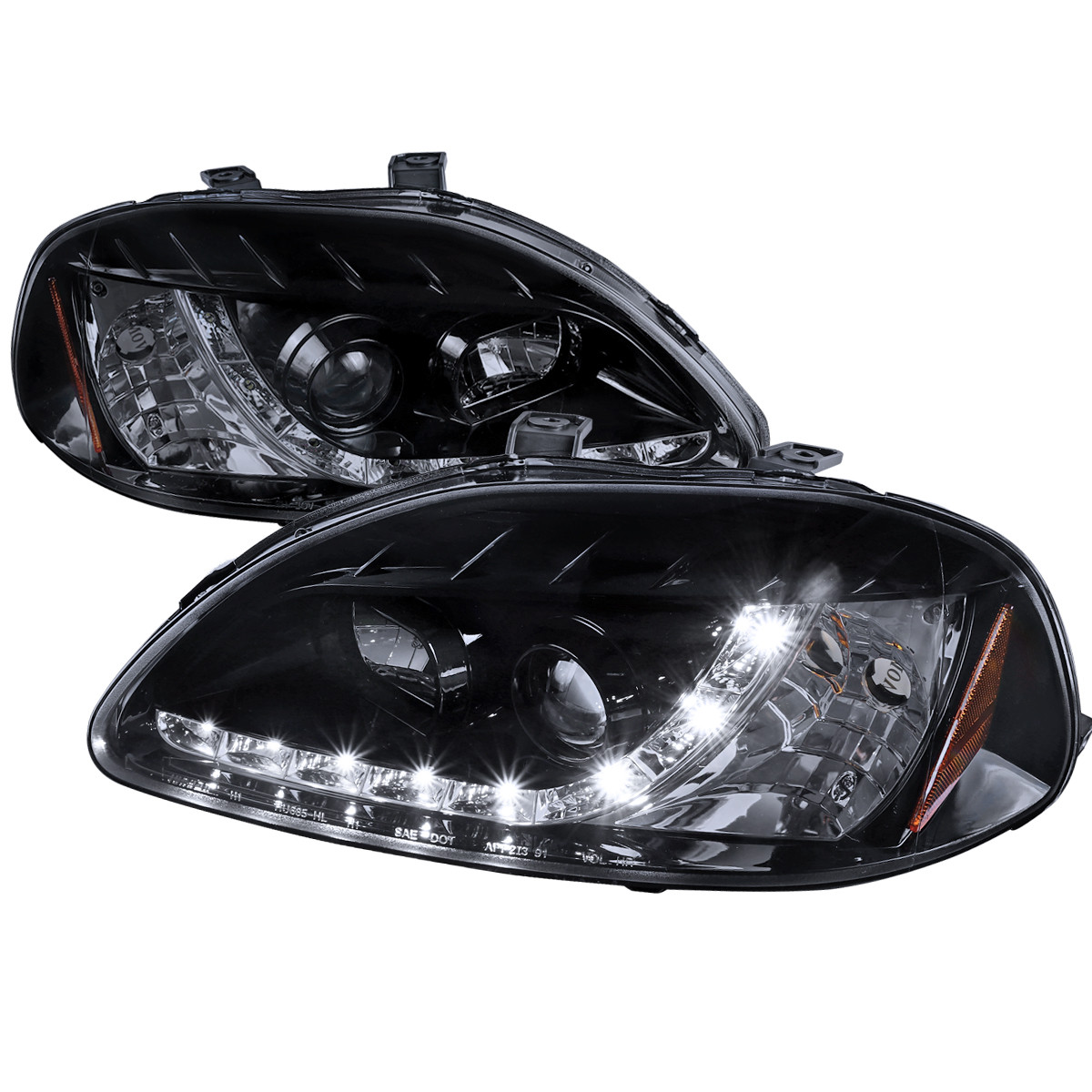 1996-1998 Honda Civic Projector Headlights w/ R8 Style LED Light