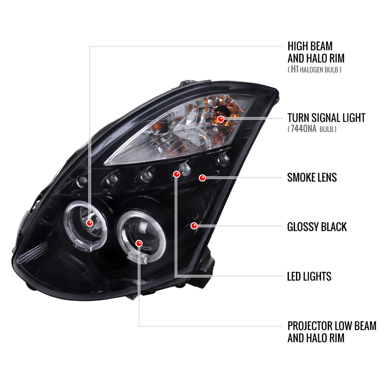 2003-2007 Infiniti G35 Coupe Dual Halo Projector Headlights