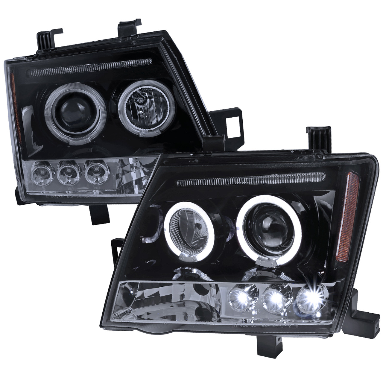 2005-2012 Nissan Xterra Dual Halo Projector Headlights (Glossy Black  Housing/Smoke Lens) Spec-D Tuning