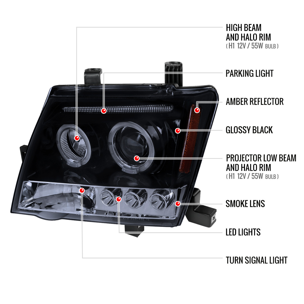 2005-2015 Nissan Xterra Dual Halo Projector Headlights (Glossy