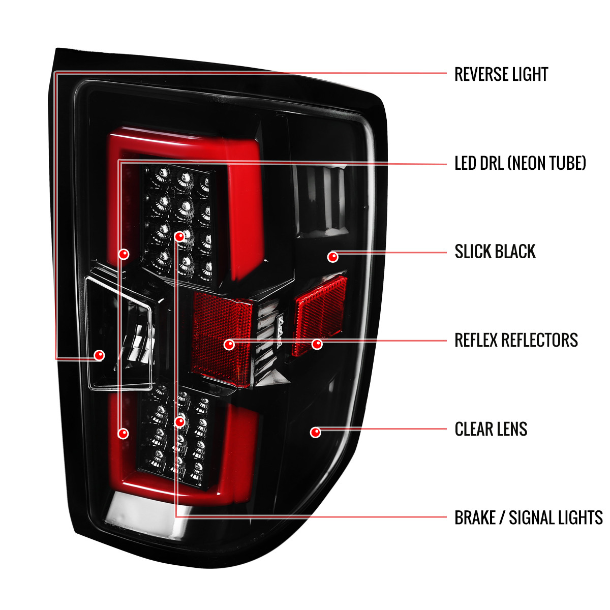 Black Tube LED Tail Lights For 2014-2019 Chevy Silverado 1500 & 2500/3500 HD (Pair)