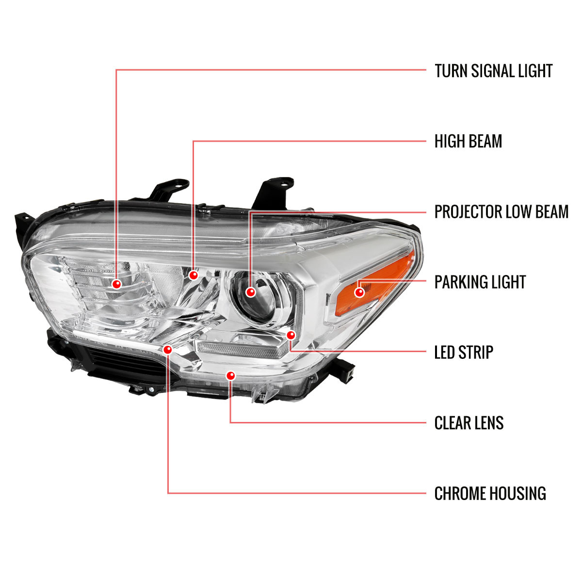 2016-2023 Toyota Tacoma LED Bar Projector Headlight (Chrome