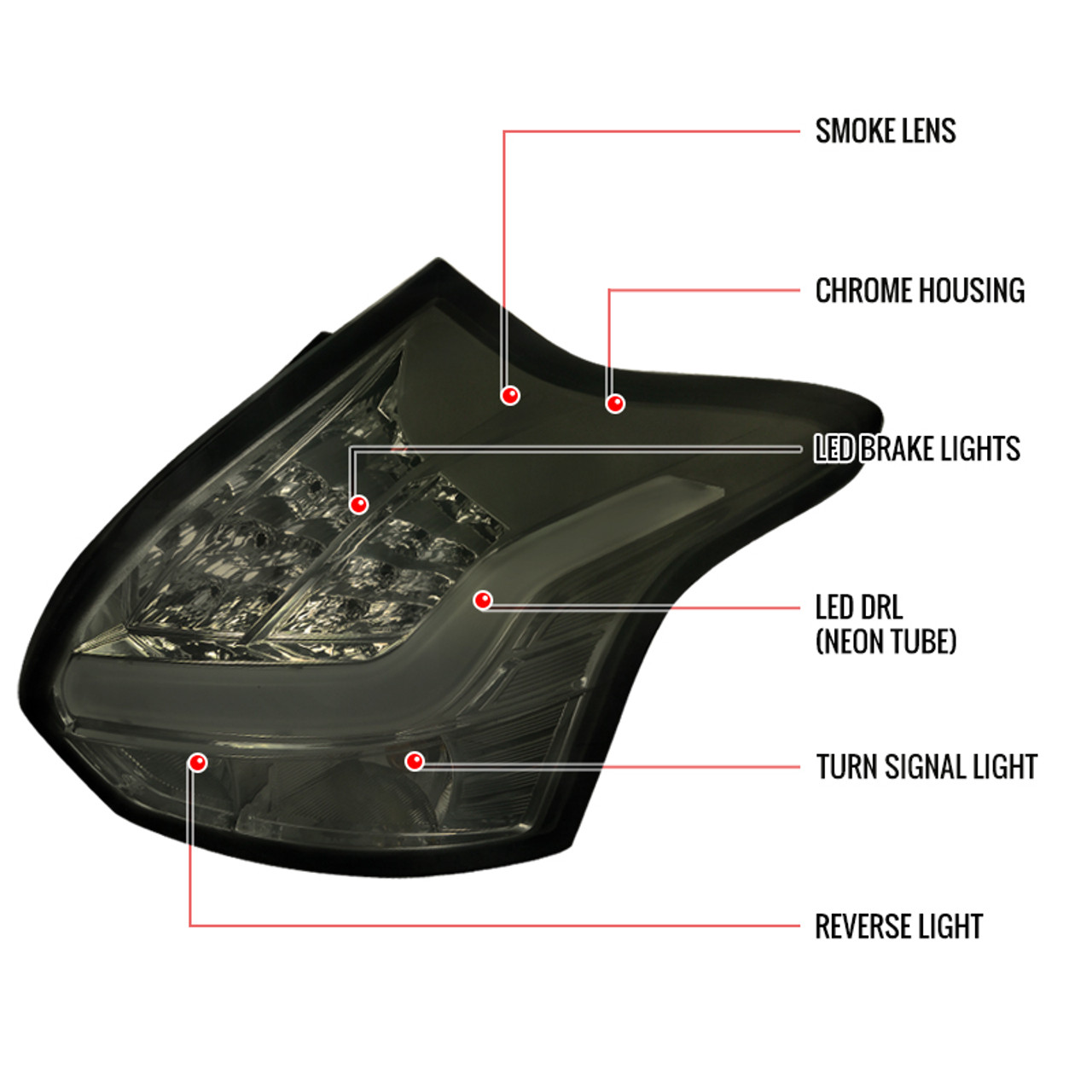 2012-2014 Ford Focus Hatchback LED Tail Lights (Chrome Housing