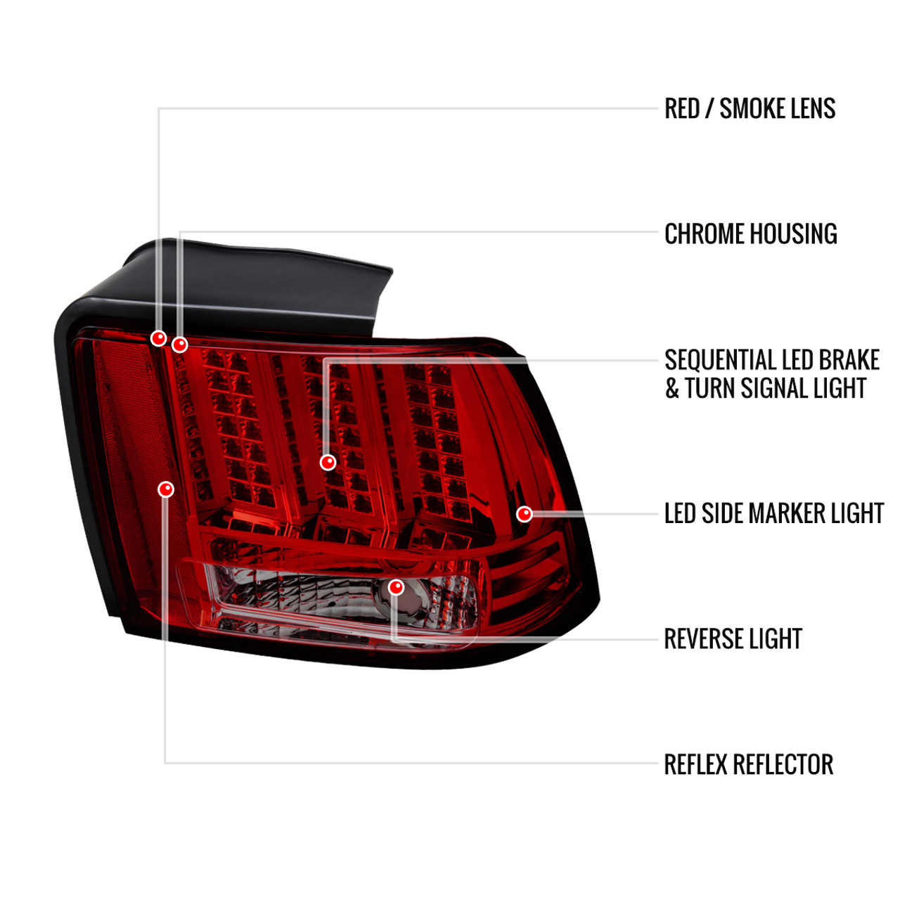 1999-2004 Ford Mustang Sequential LED Tail Lights - RS (Chrome