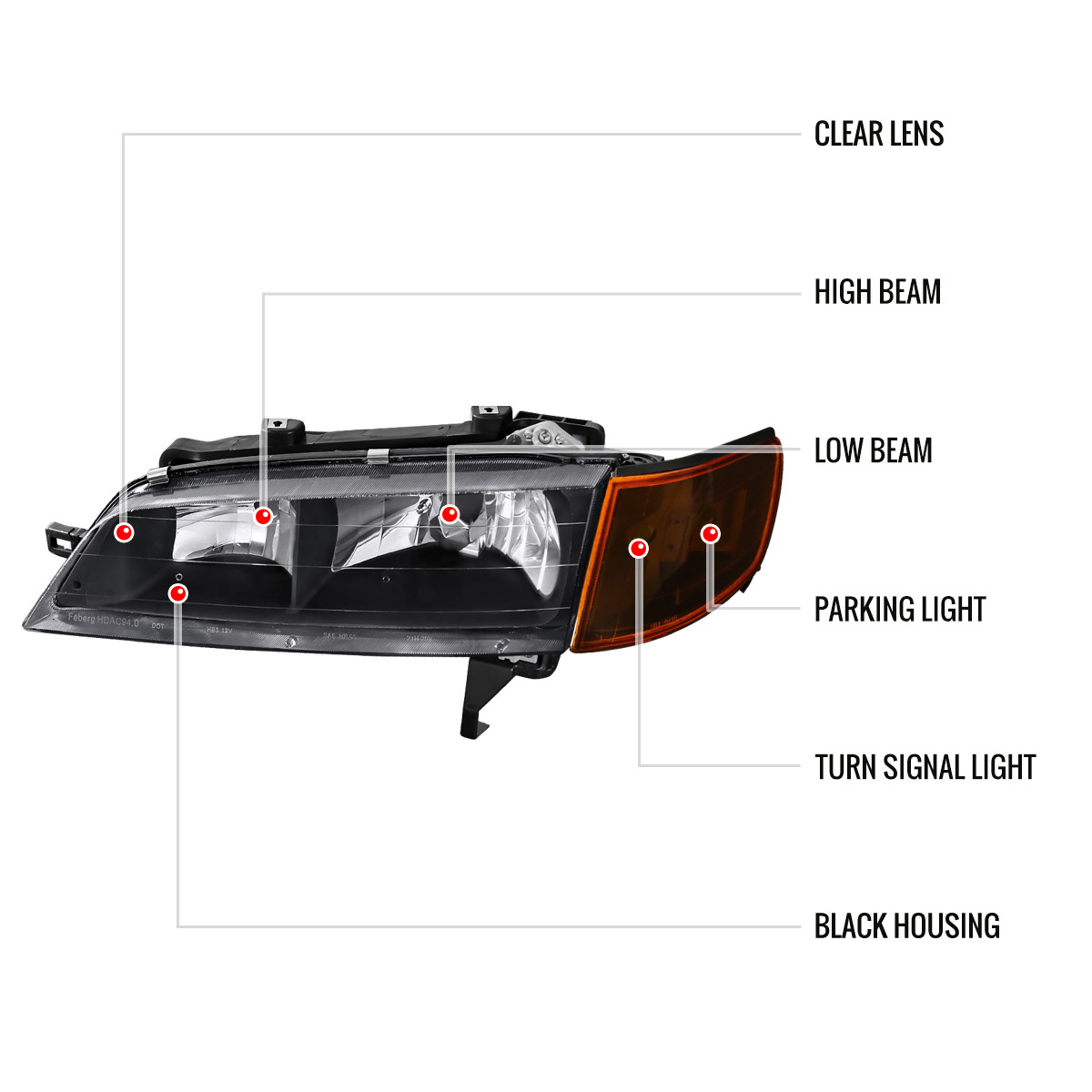 1994-1997 Honda Accord Factory Style Headlights & Amber Corner