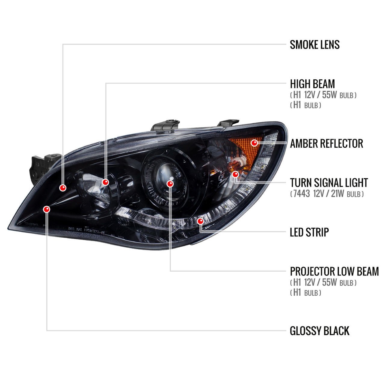 2006-2007 Subaru Impreza WRX/STI Projector Headlights w/ LED Light