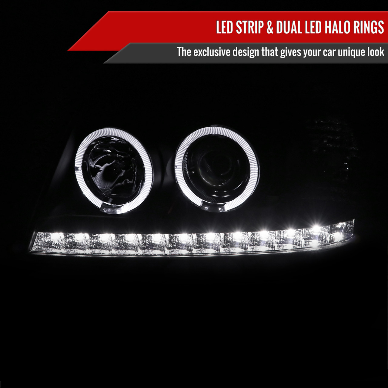 2002-2005 Ford Explorer Dual Halo Projector Headlights (Matte