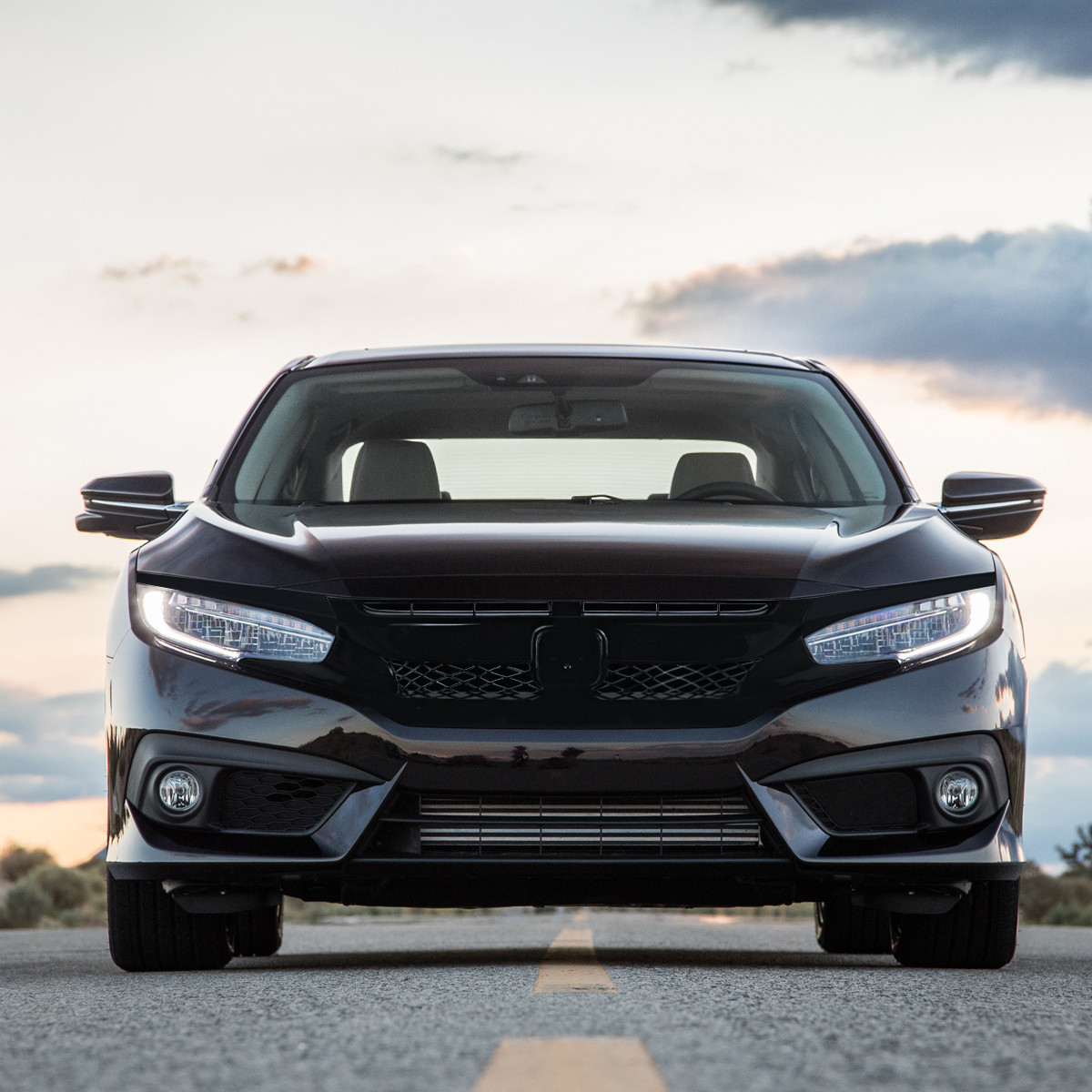Glossy Black Front Hood Mesh Grille – Fits 2016-2018 Honda Civic 10th Gen – Direct Replacement, 3-Piece Set