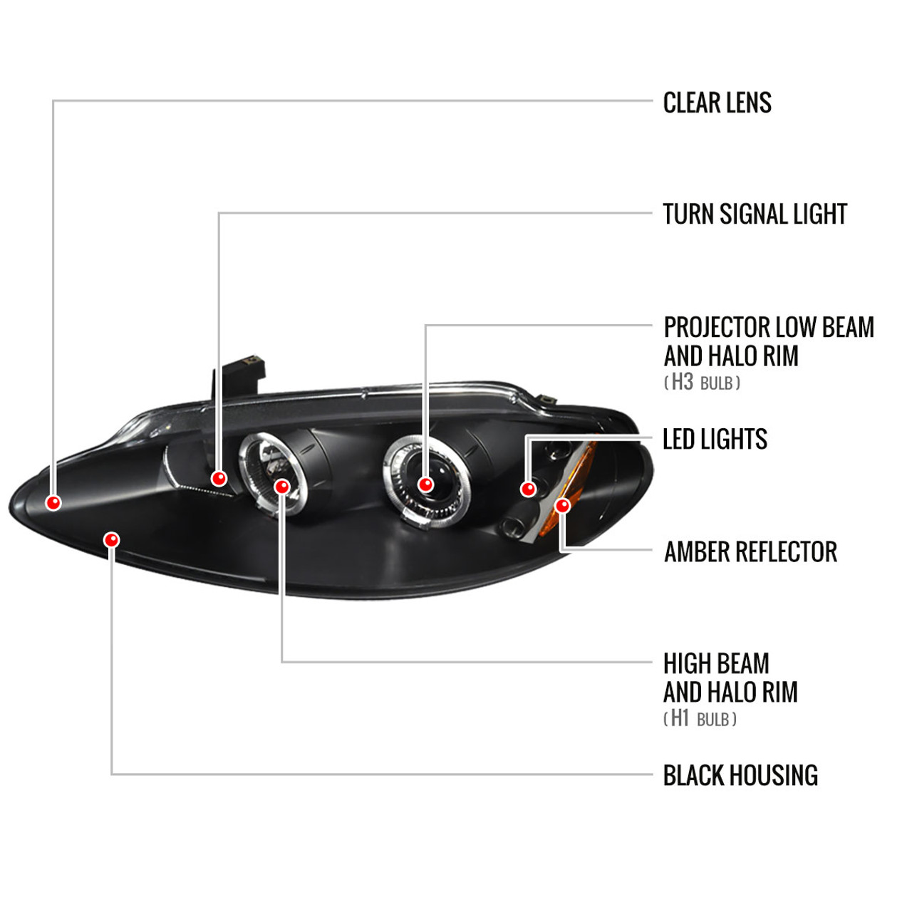 1998-2004 Dodge Intrepid Dual Halo Projector HeadLights (Matte