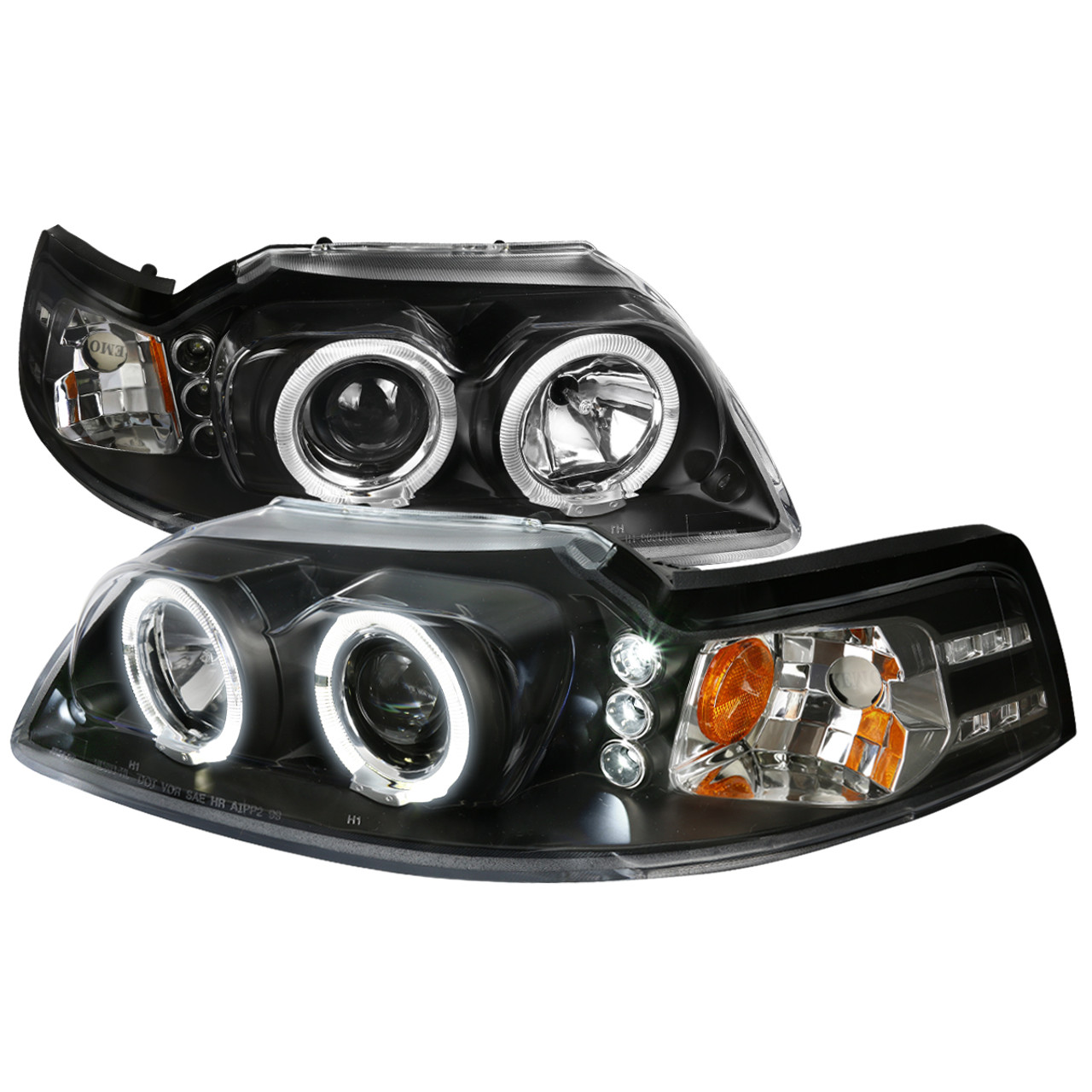 1999-2004 Ford Mustang Dual Halo Projector Headlights (Matte Black