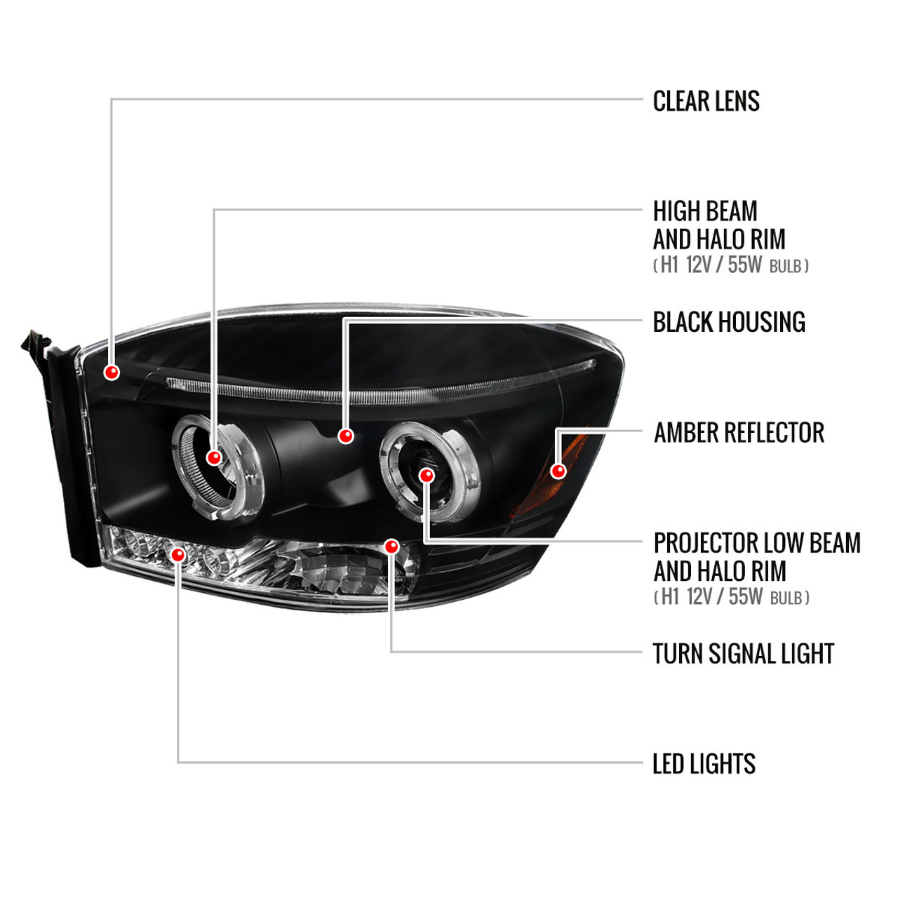 2006-2008 Dodge RAM 1500/ 2006-2009 RAM 2500 3500 Dual Halo