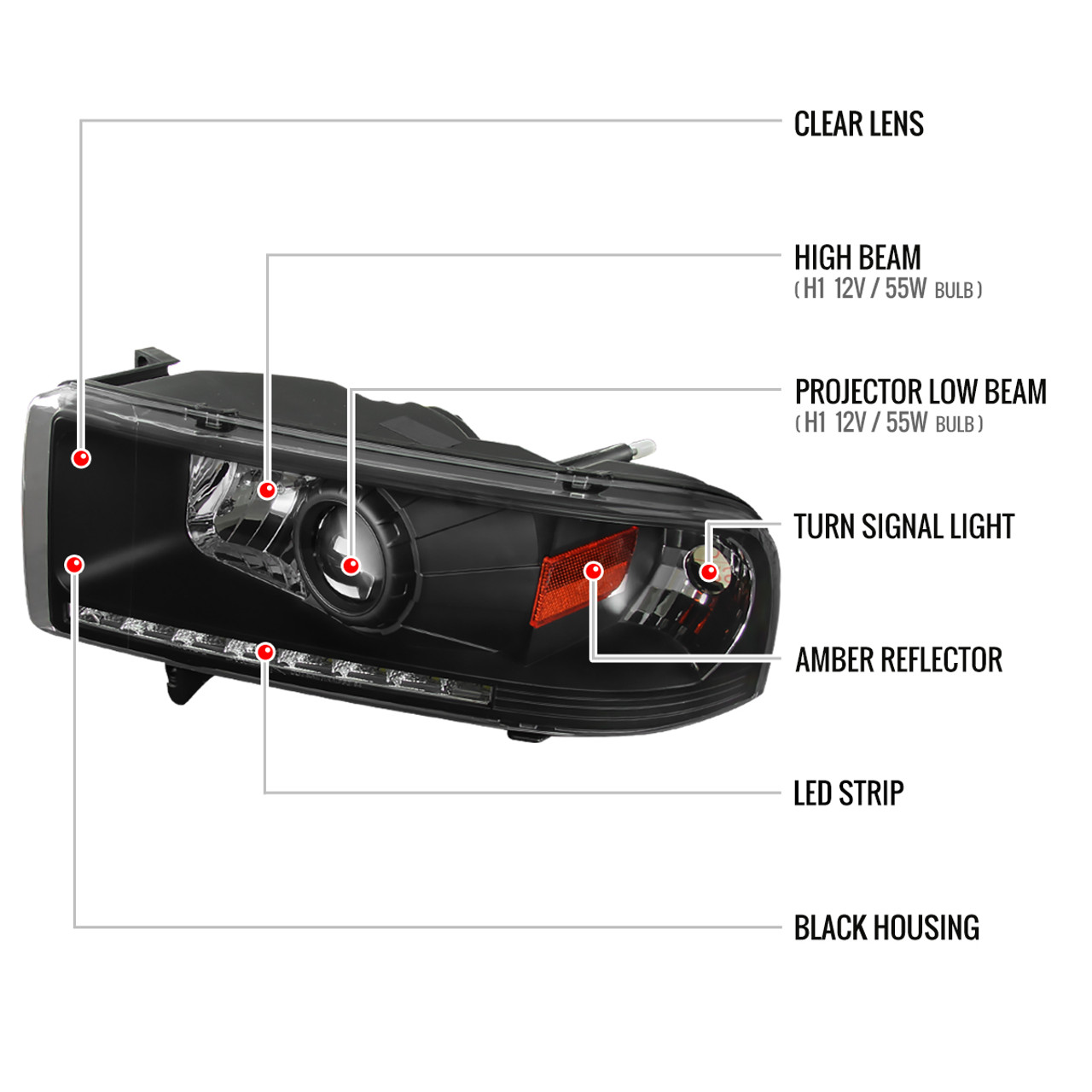 1994-2001 Dodge RAM 1500/ 1994-2002 RAM 2500 3500 Projector