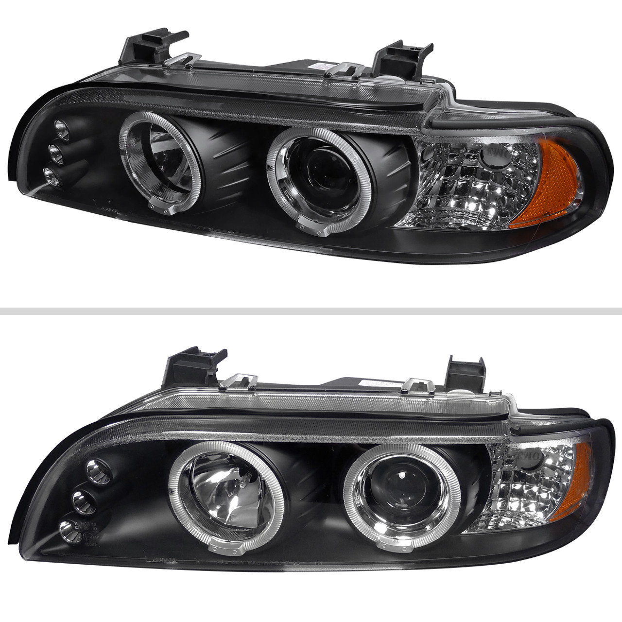 Spec-D Tuning Halo Projector Headlights + LED Signal Glossy Black  Compatible with 2001-2003 BMW E39 5-Series All Without OE Xenon Headlights  Left +