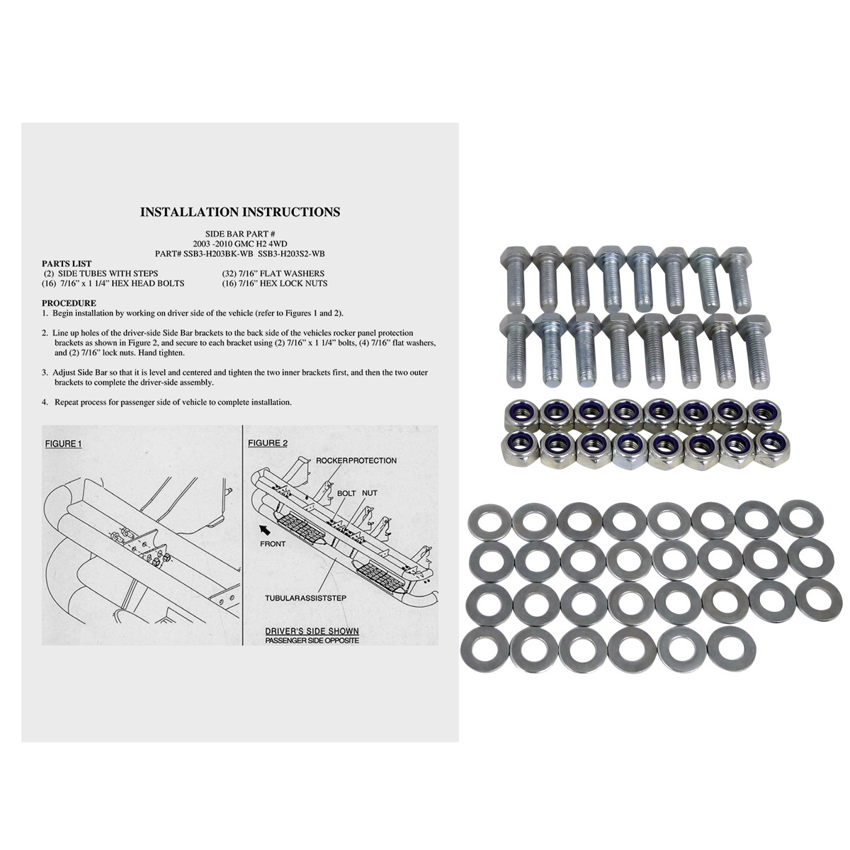 2003-2010 Hummer H2 Chrome Stainless Steel Side Step Nerf Bars