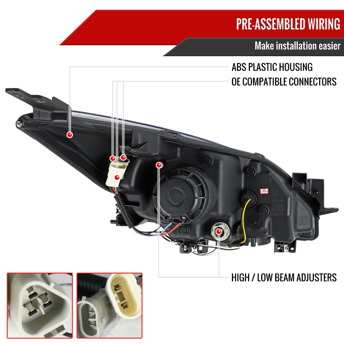 2010-2013 Mazda 3 Projector Headlights w/ LED Light Strip (Chrome