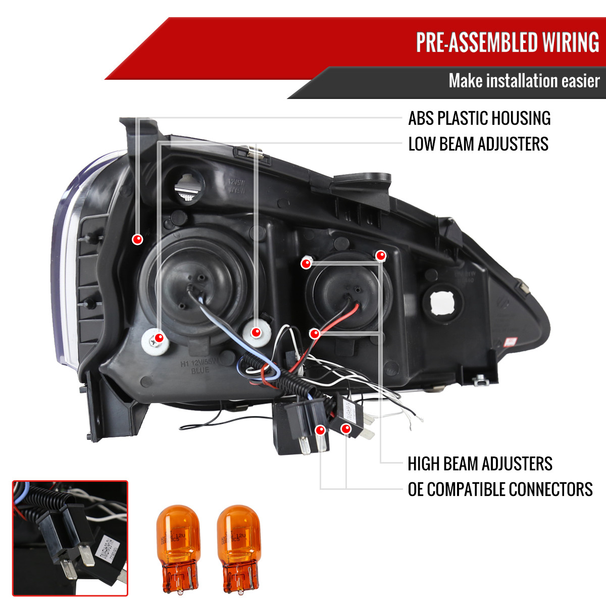 2002-2004 Acura RSX Dual Halo Projector Headlights (Chrome Housing