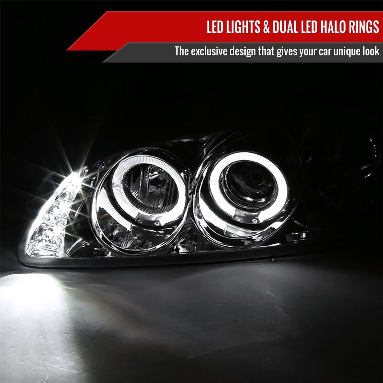 2000-2003 Nissan Sentra Dual Halo Projector Headlights (Chrome