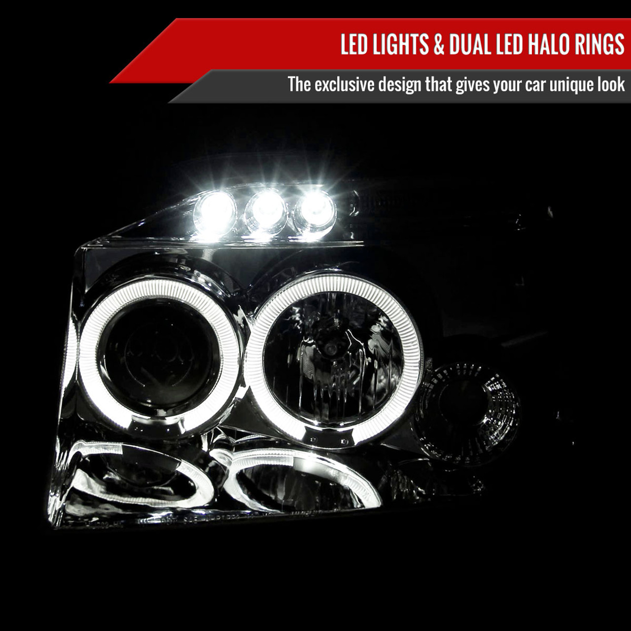 2001-2004 Nissan Frontier Dual Halo Projector Headlights (Chrome