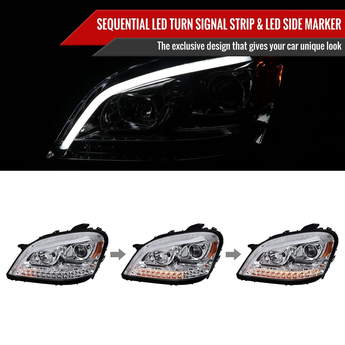2006-2008 Mercedes Benz W164 ML Class LED Bar Projector Headlights