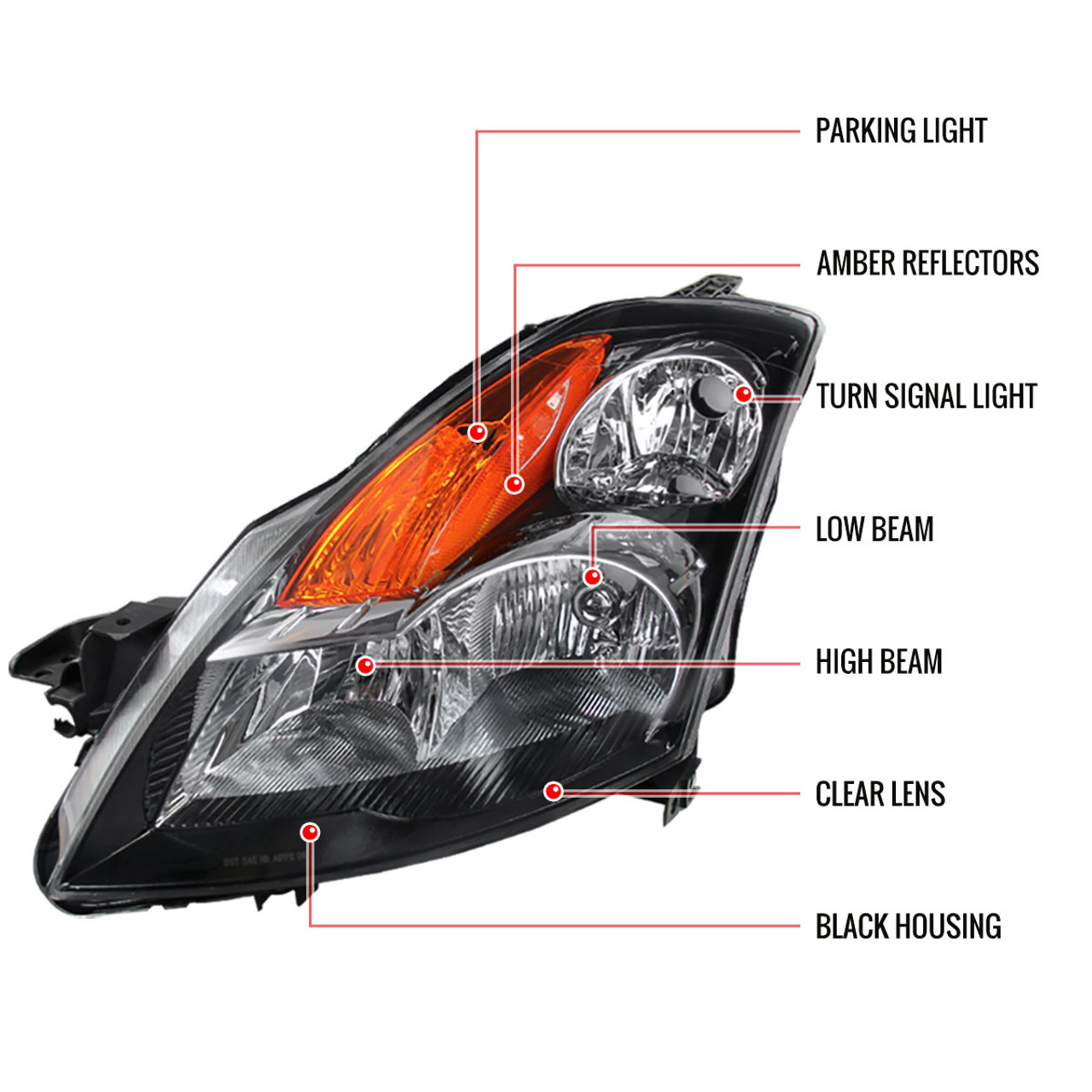 2007-2009 Nissan Altima Sedan Crystal Headlights w/ Amber