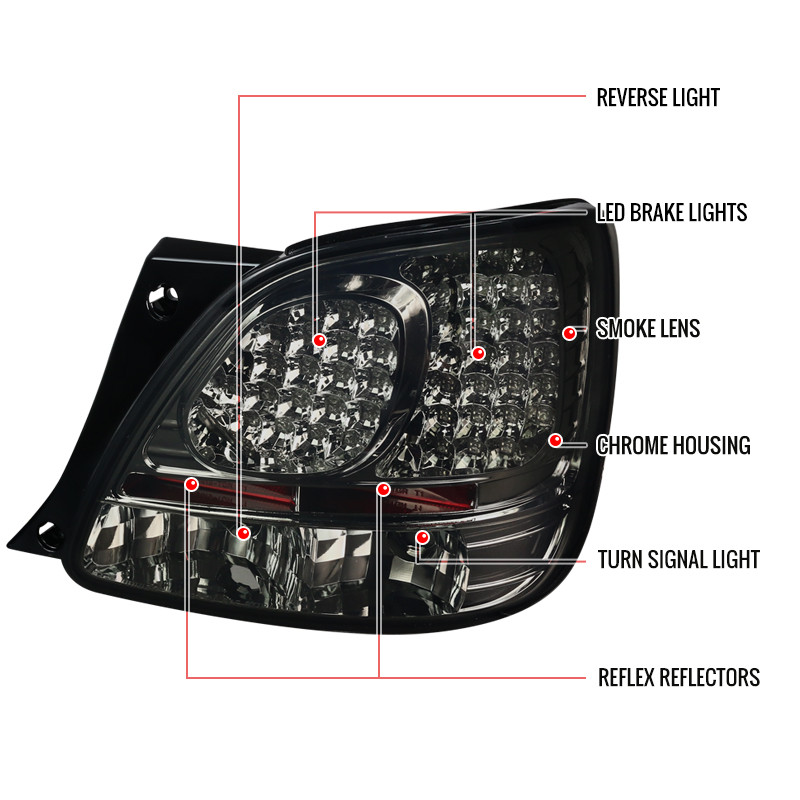 1998-2005 Lexus GS300/GS400/GS430 LED Tail Lights (Chrome Housing