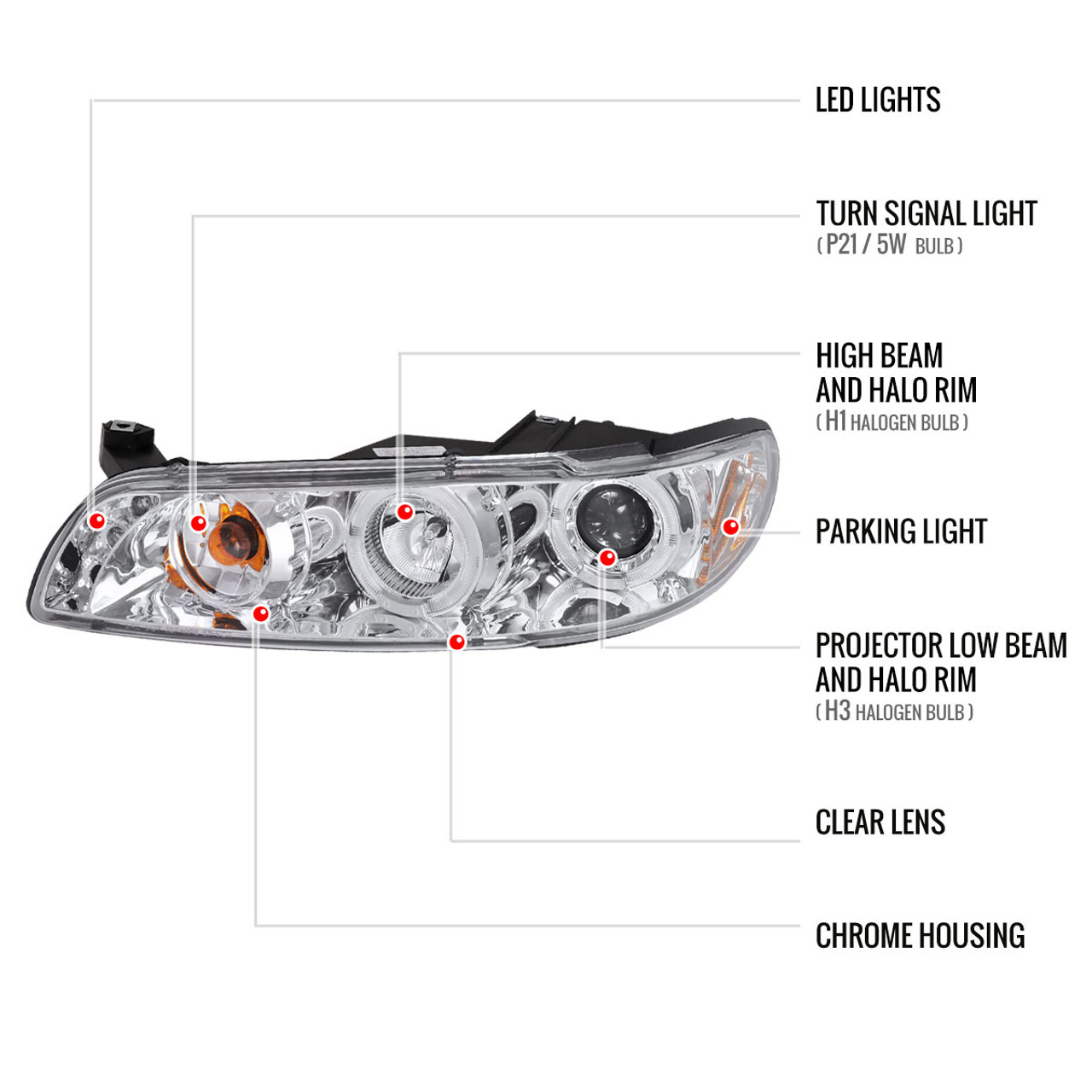 1997-2003 Pontiac Grand Prix Dual Halo Projector Headlights