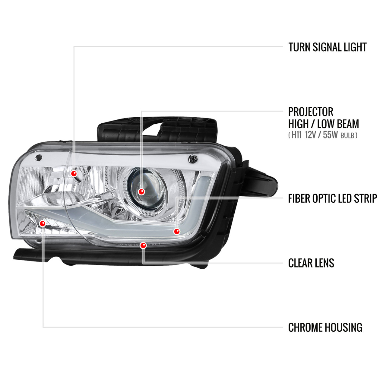 2010-2013 Chevrolet Camaro LED Bar Projector Headlights (Chrome