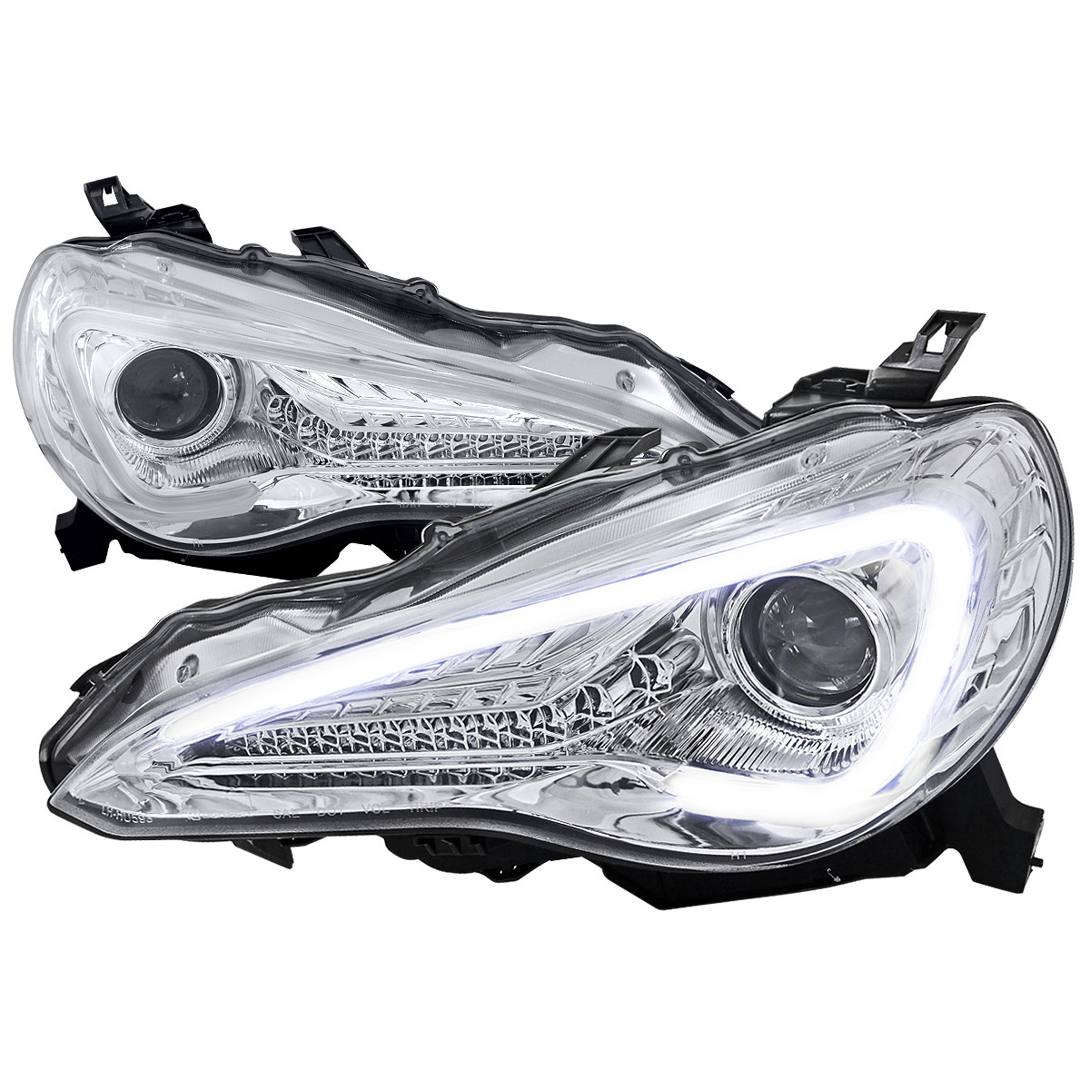 20132016 Scion FRS Projector Headlights w/ LED Strip & Turn Signal Lights (Chrome Housing/Clear